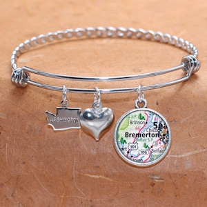 Bremerton WA Karte Charm Armband Bundesstaat Washington Armreif Armband Landkarte Schmuck Edelstahl Armreif