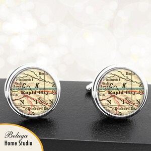 Kaart van manchetknopen Rapid City SD handgemaakte Cuff Links stadstaat Maps South Dakota Groomsmen bruiloft partij vaders vaders mannen