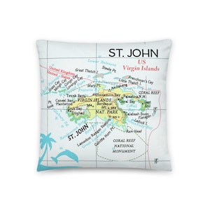 Travesseiro mapa do caribe de st john/ilhas virgens dos eua personalizado férias lua de mel presentes de casamento/decoração costeira de praia tropical