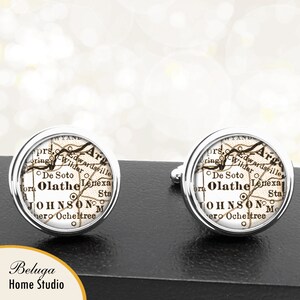 Manchetknopen Olathe KS handgemaakte Cuff Links stadstaat kaarten Kansas Groomsmen bruiloft partij vaders vaders mannen