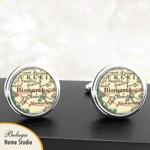 Kaart van manchetknopen Bismark (Altmark) ND handgemaakte Cuff Links stadstaat kaarten North Dakota Groomsmen bruiloft partij vaders vaders mannen