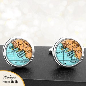 Kaart Manchetknopen Salerno Italië handgemaakte Cuff Links Italiaanse stad Vintage kaarten Europa Groomsmen bruiloften vaders vaders