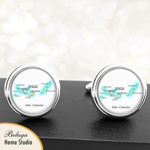 Carte : boutons de manchette îles Canaries Espagne boutons de manchette Europe UE pour les garçons d’honneur, fête de mariage fêtes des pères les papas hommes