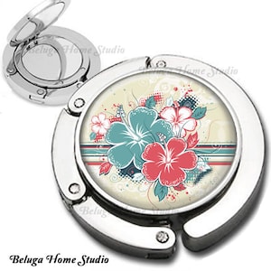 Hibiskus Blumen faltbare Tasche Hook Tasche Hanger mit Lippenstift kompakte Spiegel