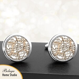 Kaart van manchetknopen Frankfort KY handgemaakte Cuff Links VS stadstaat Maps Kentucky Groomsmen bruiloft partij vaders vaders mannen