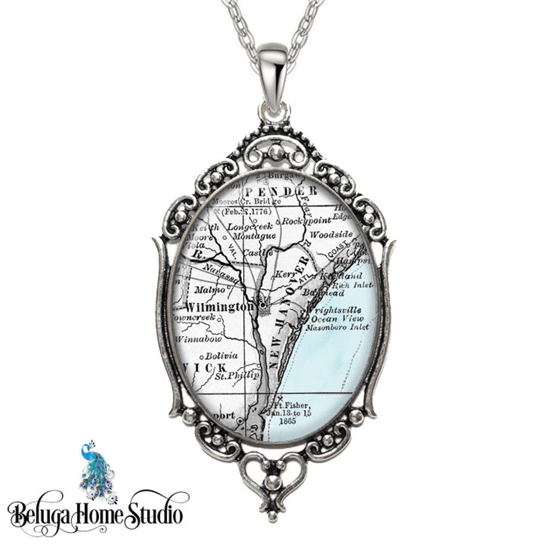 Map Pin Filigree Vintage Map Pendant Oval Filigree City Town Wilmington North Carolina ...