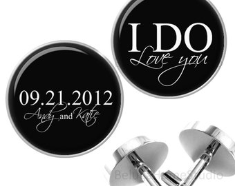 Personalized Groom Cufflinks I Do Love You and Date with Names or Initials For Weddings Anniversaries Special Occasions
