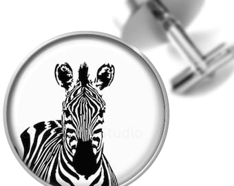 Zebra Cufflinks Animal Cuff Links Black White for Groomsmen Wedding Party Fathers Dads Men