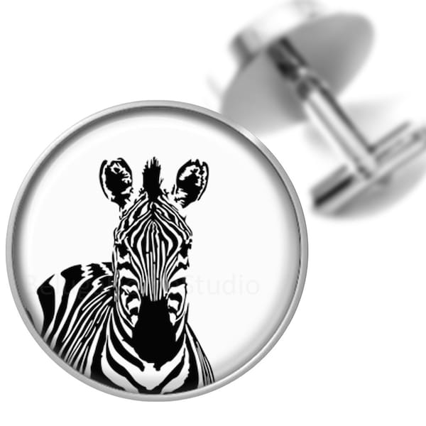 Zebra Cufflinks Animal Cuff Links Black White for Groomsmen Wedding Party Fathers Dads Men