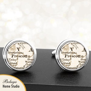 Kaart van manchetknopen Prescott, AZ handgemaakte Cuff Links VS stadstaat Maps Arizona Groomsmen bruiloft partij vaders vaders mannen