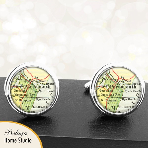 Map Cufflinks Portsmouth NH Cuff Links State of New Hampshire for Groomsmen Wedding Party Fathers Dads Men