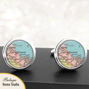 Kaart Manchetknopen Vera Cruz Mexico handgemaakte Cuff Links Mexicaanse stad kaarten Groomsmen bruiloften vaders vaders