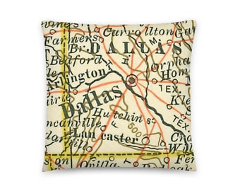 Texas Map Pillow / Dallas TX Throw Pillow / State City Maps Home Decor / Custom Map Pillows / Housewarming / New Home / Wedding Gifts