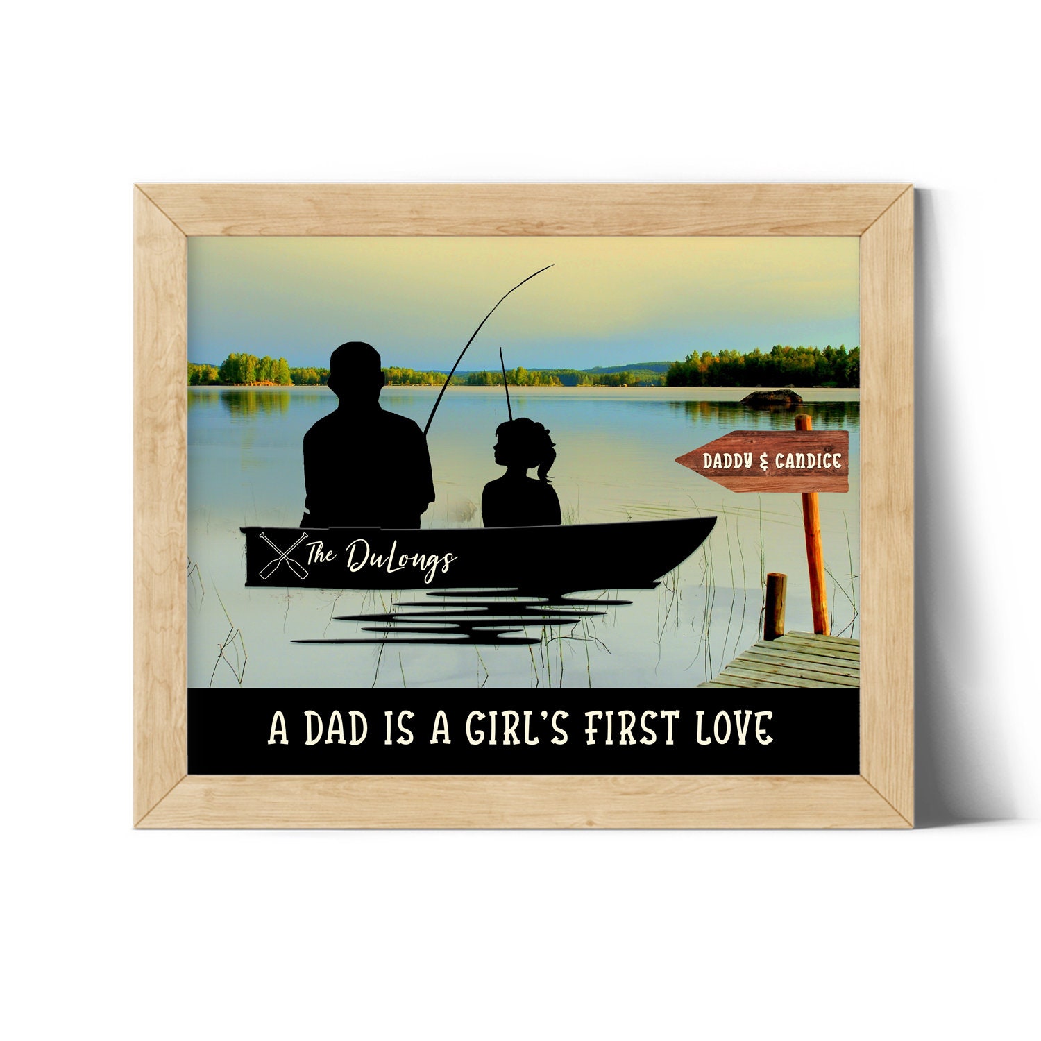 Personalized Father Daughter Fishing on Lake Art Giclee Print Etsy