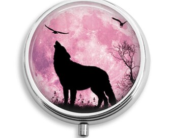 Howling Lobo rosa Sky Pill Box Pill Pill Holder Píldora Container Trinket Box PillBox Vitamin Holder