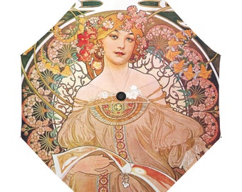 Rain Umbrella / Famous Artists Alfonse Mucha / Reverie / Art Nouveau / Anti UV Automatic Premium Umbrella / Outside or Underside Printing