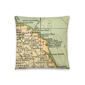 May include: A vintage map of the South Shore of Massachusetts, showing the towns of Cohasset, Scituate, Norwell, and Marshfield. The map is printed on a green background with brown lines and text.