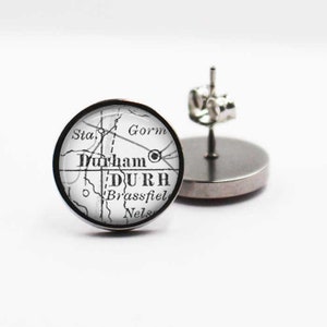 North Carolina Map Earrings / Durham NC / Stainless Steel Stud Heart Dangle French Leverback Styles / Map Gifts For Her