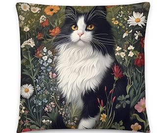 William Morris Kissen Smoking Schwarz und weiße Katze, Dekokissen, Sofa, Stuhl Akzent, Housewarming Geschenk, Home Decor, Tiere