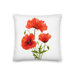 Custom Pillows / Red Poppies Floral Bouquet / Decorative Pillow / Home Decor / Throw Pillow / Sofa Art / Red Poppy Flowers / Watercolor