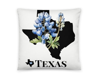 Texas Map Pillow & State Flower, Bluebonnet, TX Throw Pillow, Sofa Accent, New Home Gift, Travel, Vacations, Real Estate Client Gifts