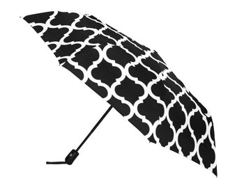 Rain Umbrella / Patterns Black and White Moroccan / Anti UV Automatic Premium Umbrella / Outside or Underside Printing
