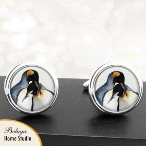 Pair of Penguins Cufflinks Animal Couple Handmade Cuff Links