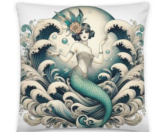 Art-Deco-Flapper Vintage Meerjungfrau Dekokissen, Sofa, Stuhlakzent, Wohnkultur, nautisch, küstennah