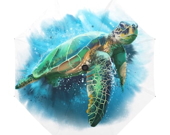 Rain Umbrella / Sea Turtle / Ocean Animals / Anti UV Automatic Premium Umbrella with Outside or Underside Printing