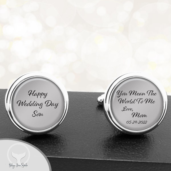 Personalized Cufflinks Happy Wedding Day Son Handmade Cuff Links for Grooms Men Son Gift From Mom And Dad / Gift From Parents To Son