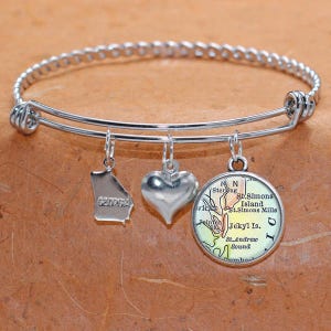 Jekyll Insel St. Simons Isl Georgien Karte Charm Armband Zustand der GA Armreif Armband Landkarte Schmuck Edelstahl Armreif