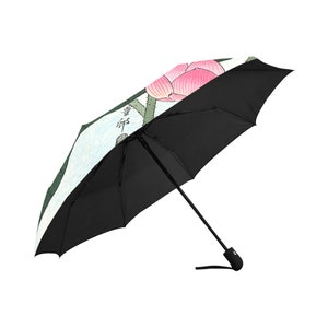 Rain Umbrella / Famous Artists Pink Flowers Ohara Koson / Japanese / Anti UV Automatic Premium Umbrella with Outside or Underside Printing image 4