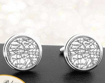 Map Cufflinks Buckingham England United Kingdom UK Cuff Links for Groomsmen Groom Fiance Anniversary Weddings Fathers Dads Men