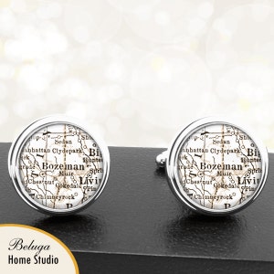 Cufflink Bozeman MT handgemaakte Cuff Links stadstaat kaarten Montana Groomsmen bruiloft partij vaders vaders mannen
