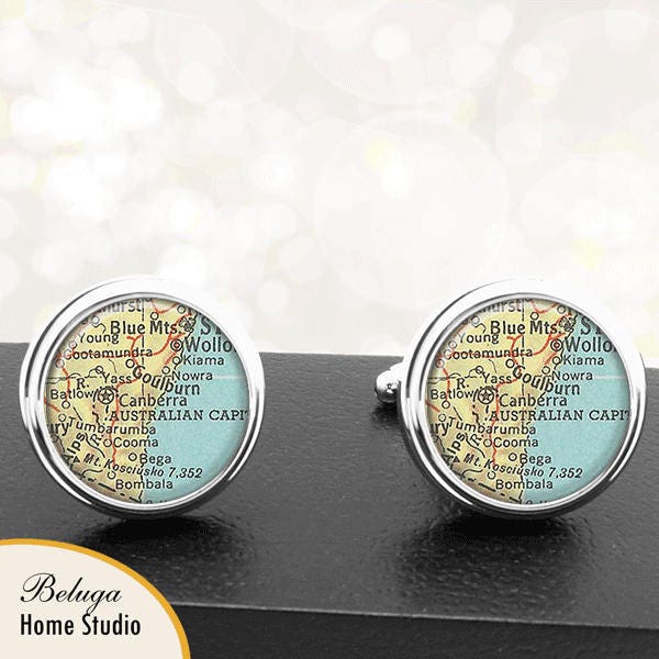 Map Cufflinks Canberra Australia Cuff Links for Groomsmen Groom Fiance Anniversary Wedding Party Fathers Dads Men