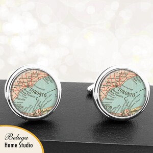 Kaart Manchetknopen Toronto nieuwe Toronto provincie van Canada van Ontario handgemaakte Cuff Links Canadese stad kaarten Groomsmen bruiloften vaders vaders