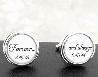 Forever and Always Custom Wedding Cufflinks Personalized Saying and Date Groom Wedding Party Fathers Dads Men