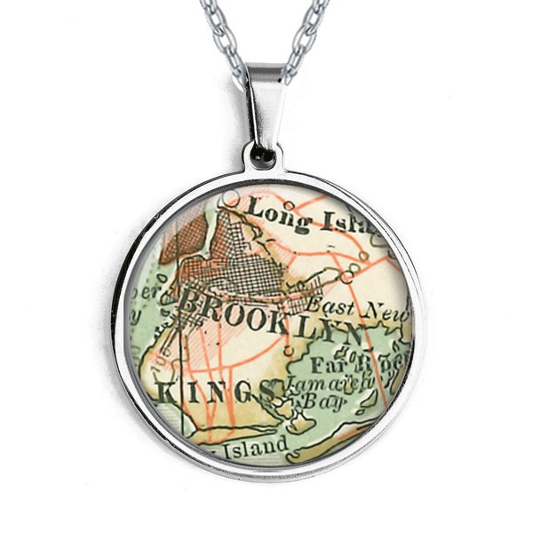 Brooklyn NY / New York Custom Map Pendant / Vintage Map Jewelry / Choose Silver, Gold, Rose Gold Necklace / Bridesmaids Gifts