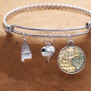 Montgomery Alabama carte Charm Bracelet état de AL bracelet manchette Bracelet carte Vintage bijoux Bracelet en acier inoxydable