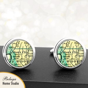 Cufflink Sioux City IO Handmade Cuff Links City State Maps Iowa Groomsmen Wedding Party Fathers Dads Men