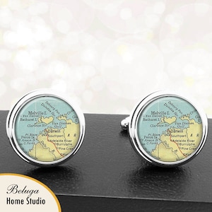 Map Cufflinks Darwin Australia Cuff Links for Groomsmen Groom Fiance Anniversary Wedding Party Fathers Dads Men image 1