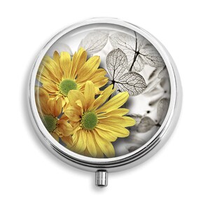 Pill Box, Dreamy Flowers, Yellow Daisies, Pill Holder Pill Container Trinket Box PillBox Vitamin Holder Medicine Box Mint Tin, Gifts For Her