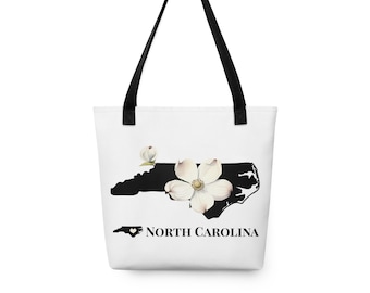 North Carolina State Small Tote Bag With State Flower, Dogwood, NC Map Gifts, Art Totes, Laptop Bags