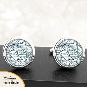 Kaart van manchetknopen Florence Italië handgemaakte Cuff Links Italiaanse stad Vintage Maps Europa landen steden steden Groomsmen bruiloften vaders vaders