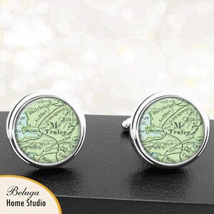 Kaart Manchetknopen Tralee Ierland handgemaakte Cuff Links Ierse stad kaarten Groomsmen bruiloften vaders vaders