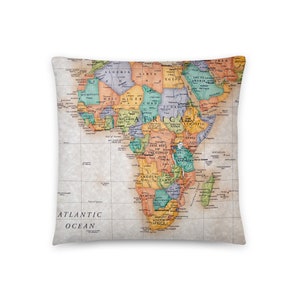 Continente de Africa mapa almohada / almohada de lanzamiento / mapas africanos decoración de casa / almohadas personalizadas / housewarming nuevo hogar boda regalos viaje