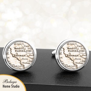 Kaart van manchetknopen Norman OK handgemaakte Cuff Links stadstaat Maps Oklahoma Groomsmen bruiloft partij vaders vaders mannen