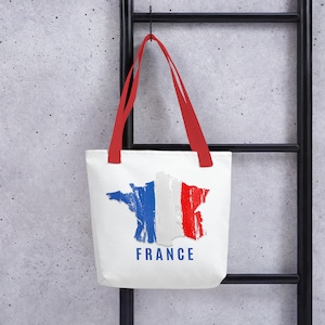 Frankreich Tragetasche mit rotem Griff / Französische Flagge / Europäische Länder / Europa-Reise / Frankreich Geschenk