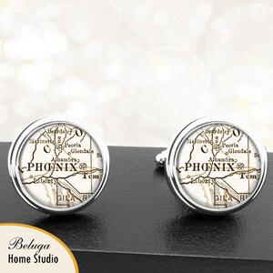 Kaart van manchetknopen Phoenix AZ handgemaakte Cuff Links VS stadstaat Maps Arizona Groomsmen bruiloft partij vaders vaders mannen