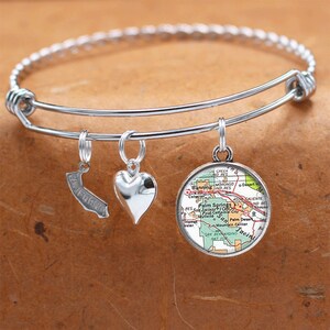 California Map Bracelet / Palm Springs CA / Charm Bracelet / Vintage Map Jewelry / Bridesmaid Birthday Graduation Gifts For Her